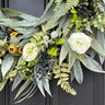 Year Round Bay Leaf, Rosehip and Fern Wreath with White Ranunculus and Blueberries - TwoInspireYou