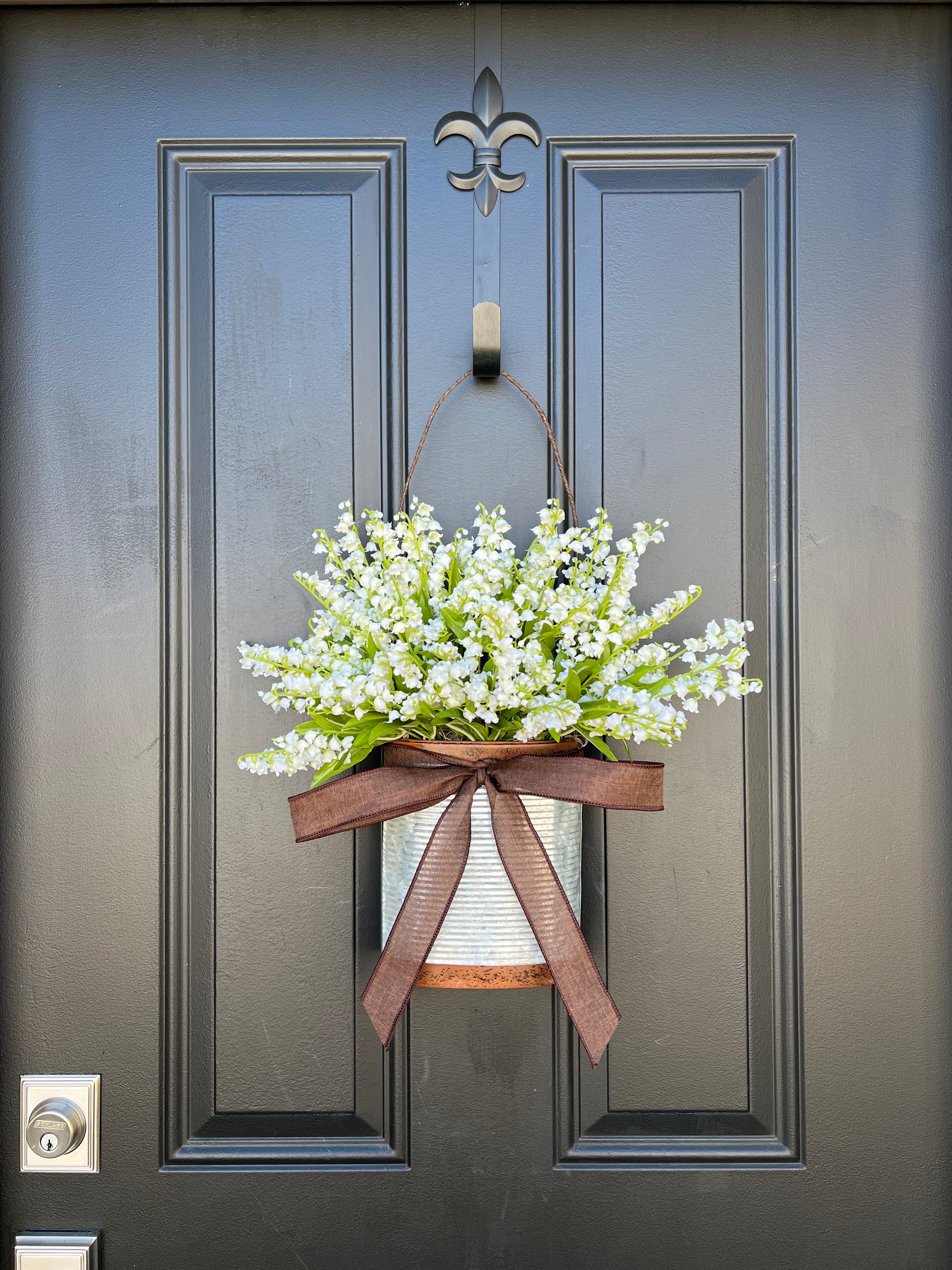 White Lily of the Valley Bucket Wreath