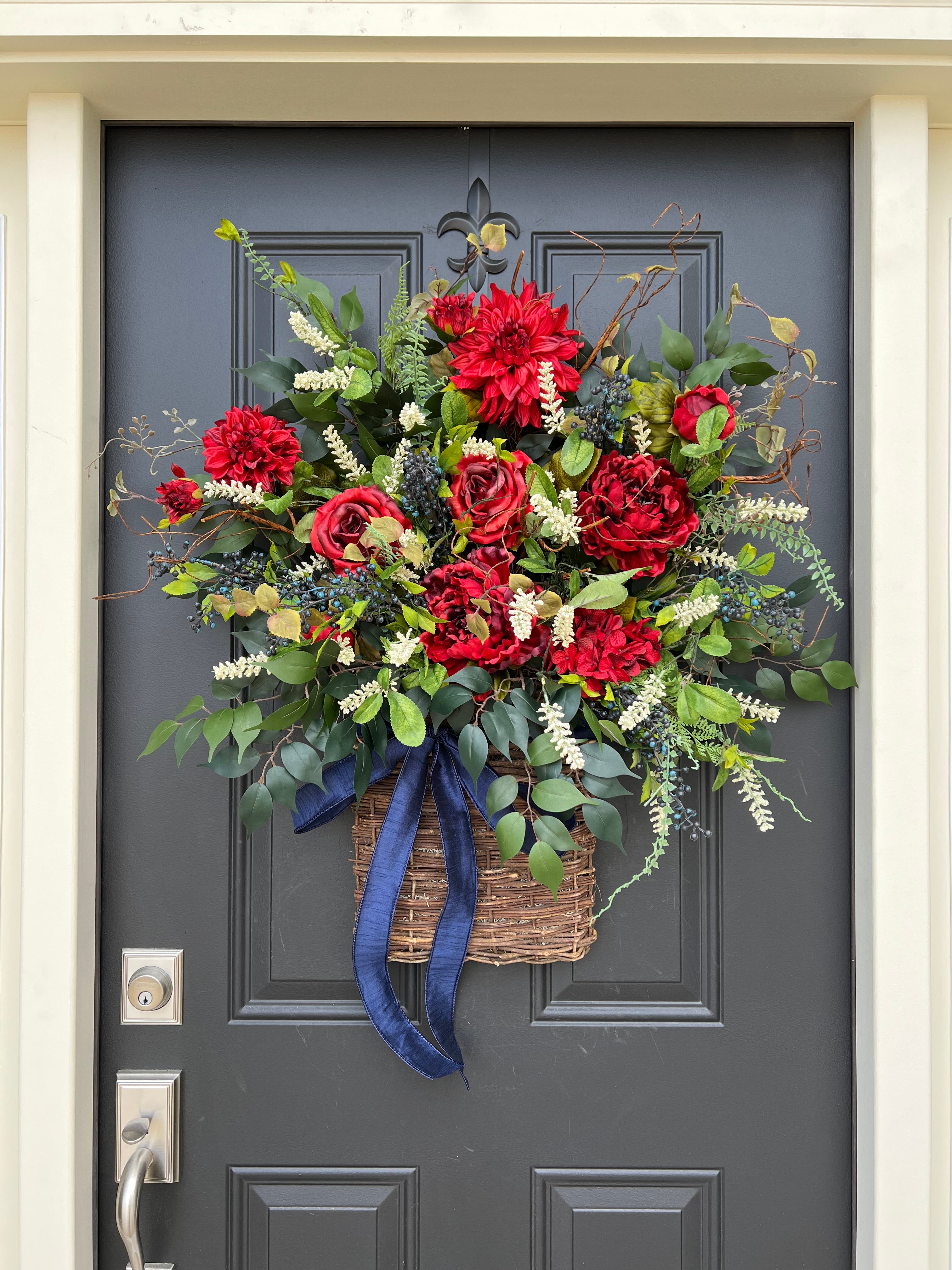 Red, White and Bloom Patriotic Door Basket Wreath