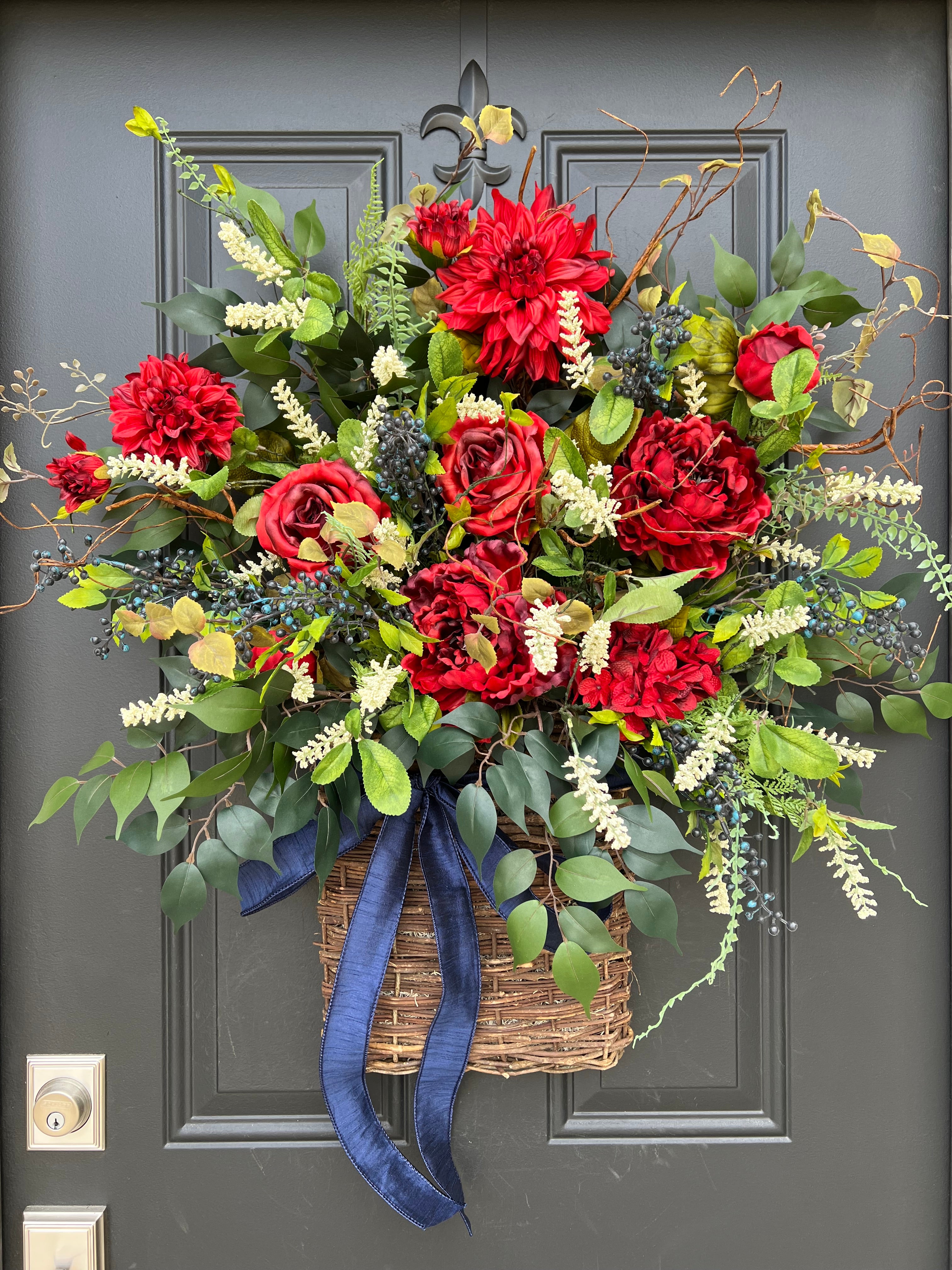 Red, White and Bloom Patriotic Door Basket Wreath