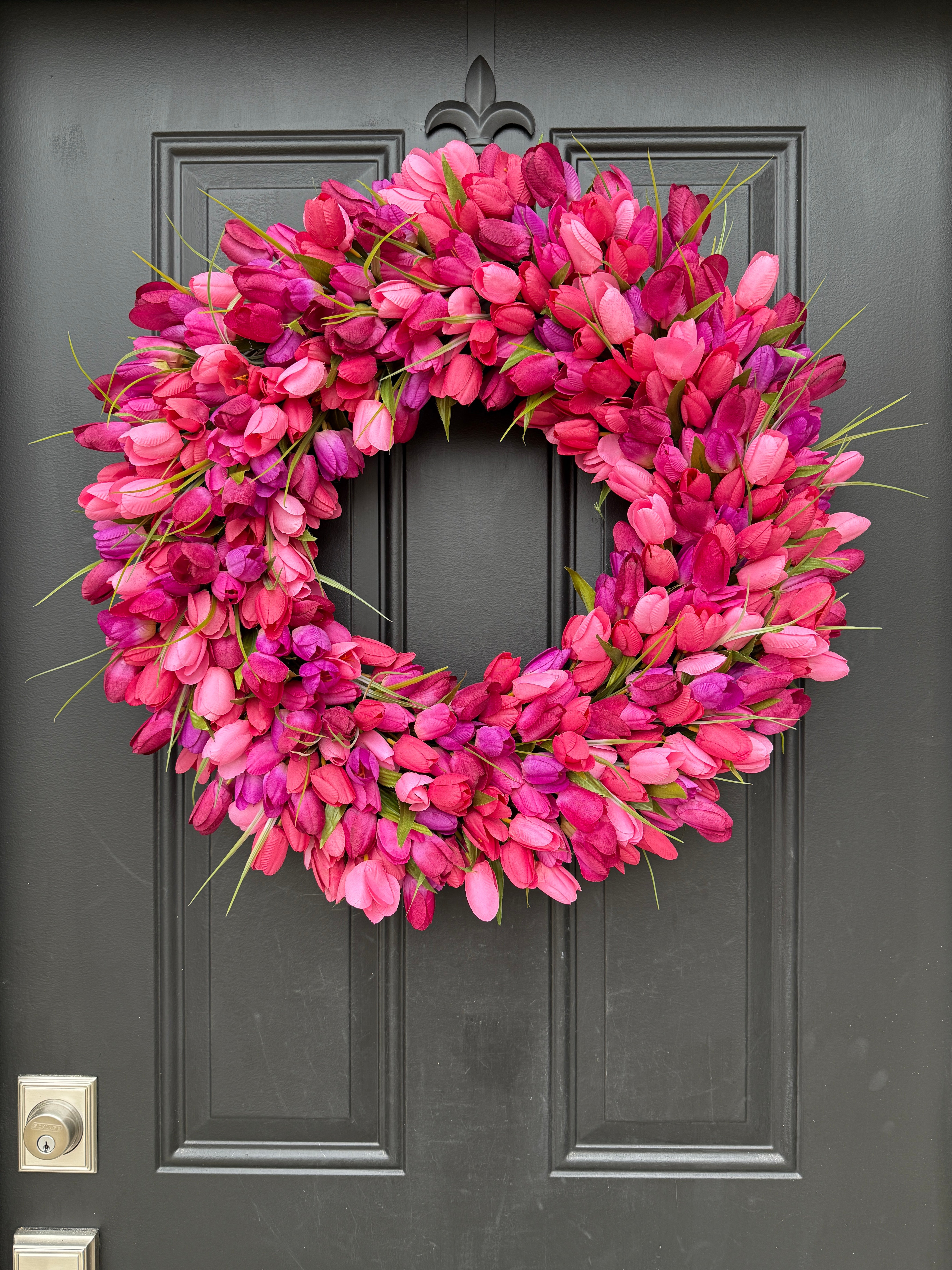 Pink and Purple Tulip Wreath - Spring Tulips Door Wreath