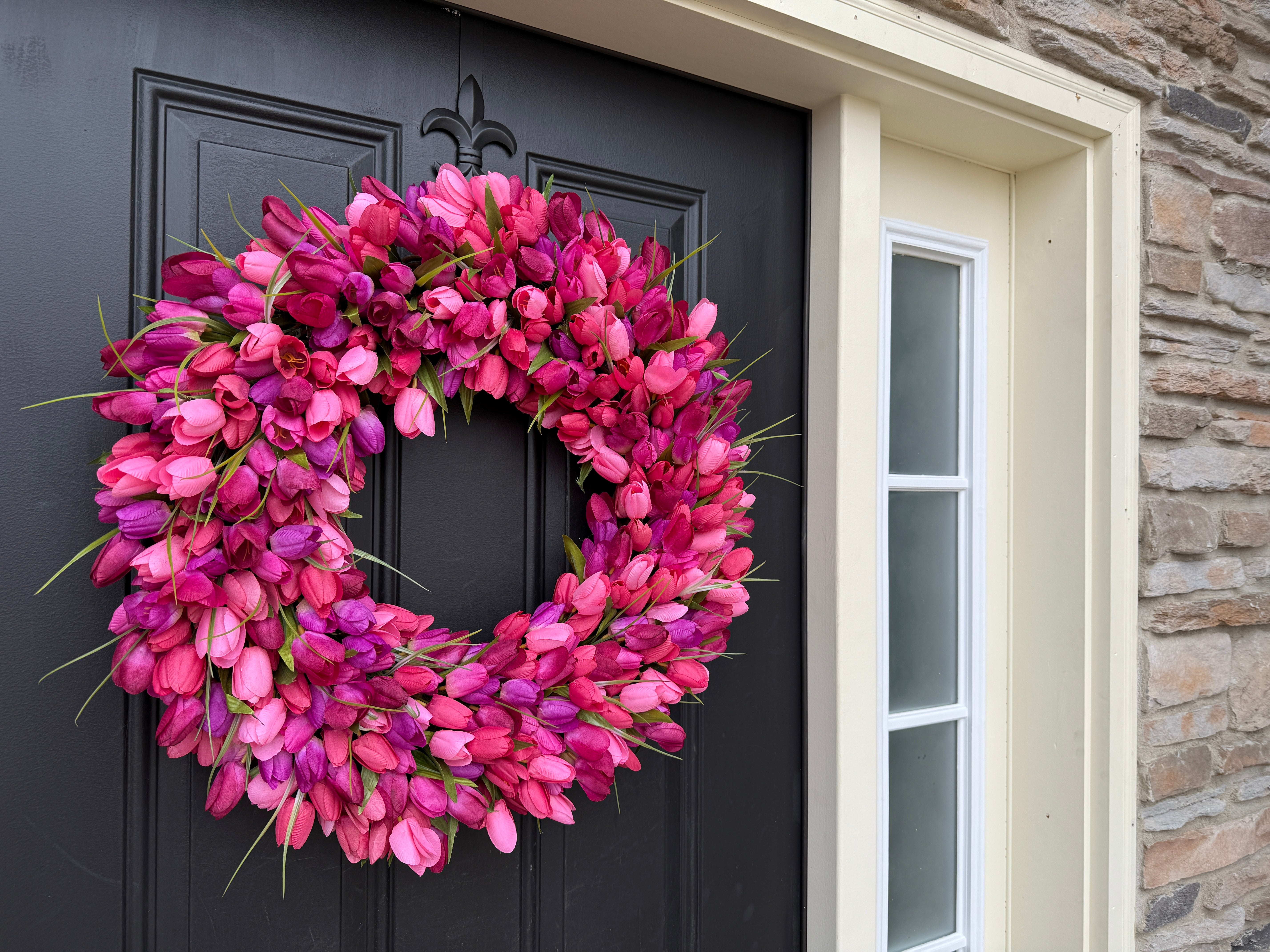 Pink and Purple Tulip Wreath - Spring Tulips Door Wreath