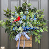 Blue Wildflower Basket for Door with Red Cardinal - TwoInspireYou