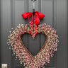 Pink and White Berry Heart Wreath with Red Ribbon Accent - TwoInspireYou