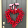 Large Weatherproof Red Berry Heart Wreath with Pink Ribbon - TwoInspireYou