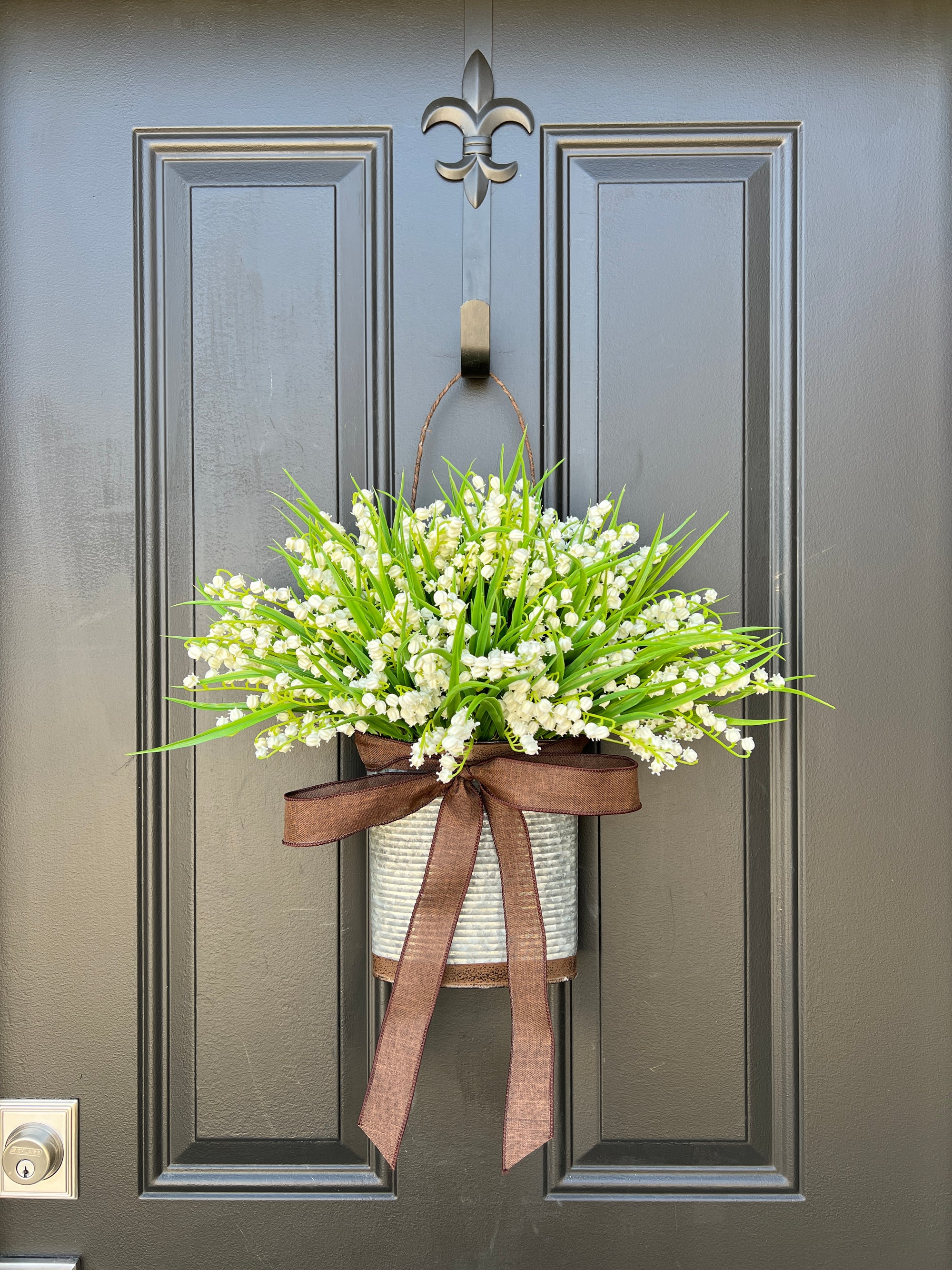 White Lily of the Valley Bucket Wreath