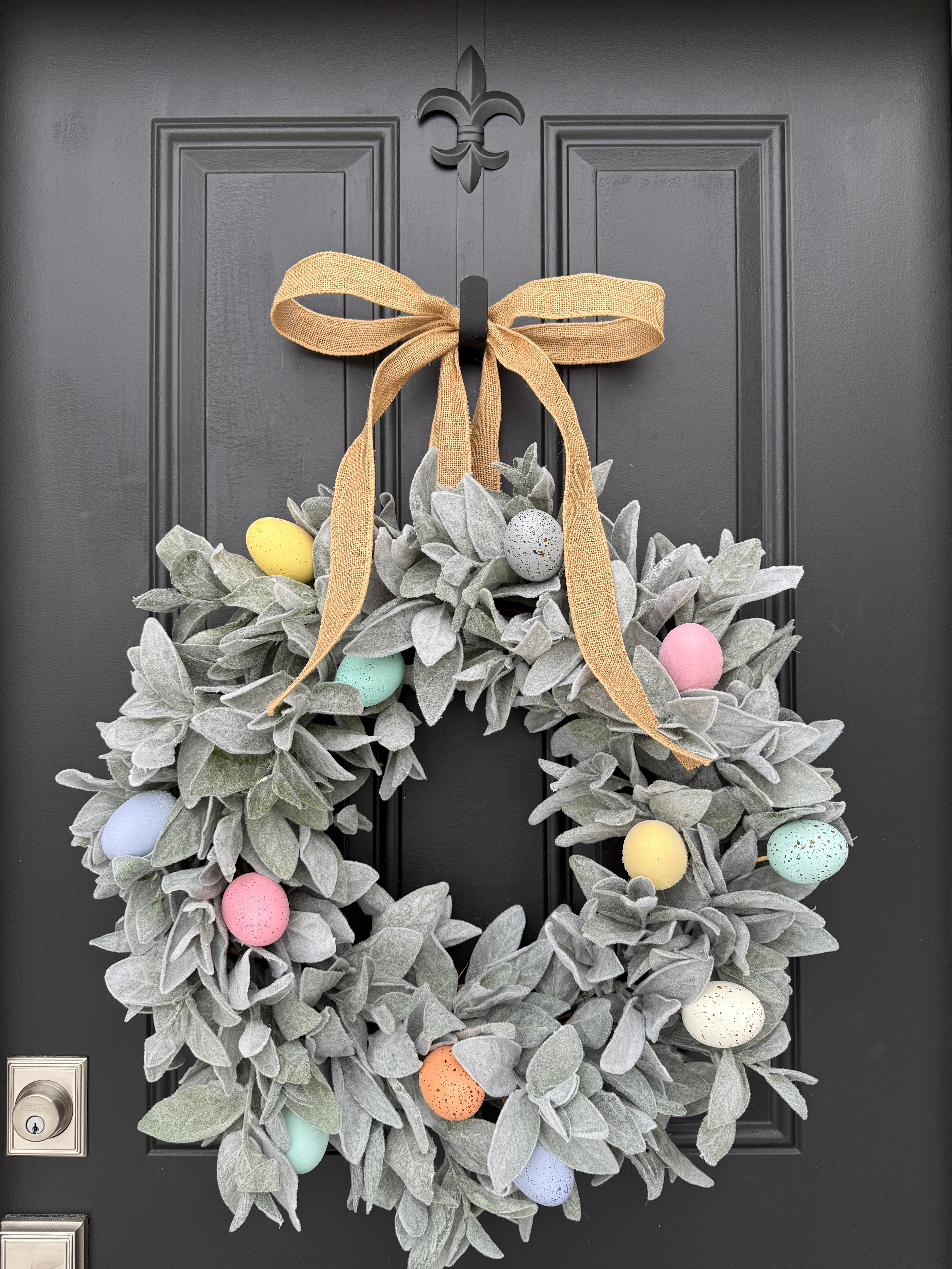 Pastel Easter Egg Wreath with Lamb's Ear - Charming Spring Home Decor