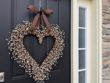 Cream Berry Heart Wreath with Chocolate Ribbon