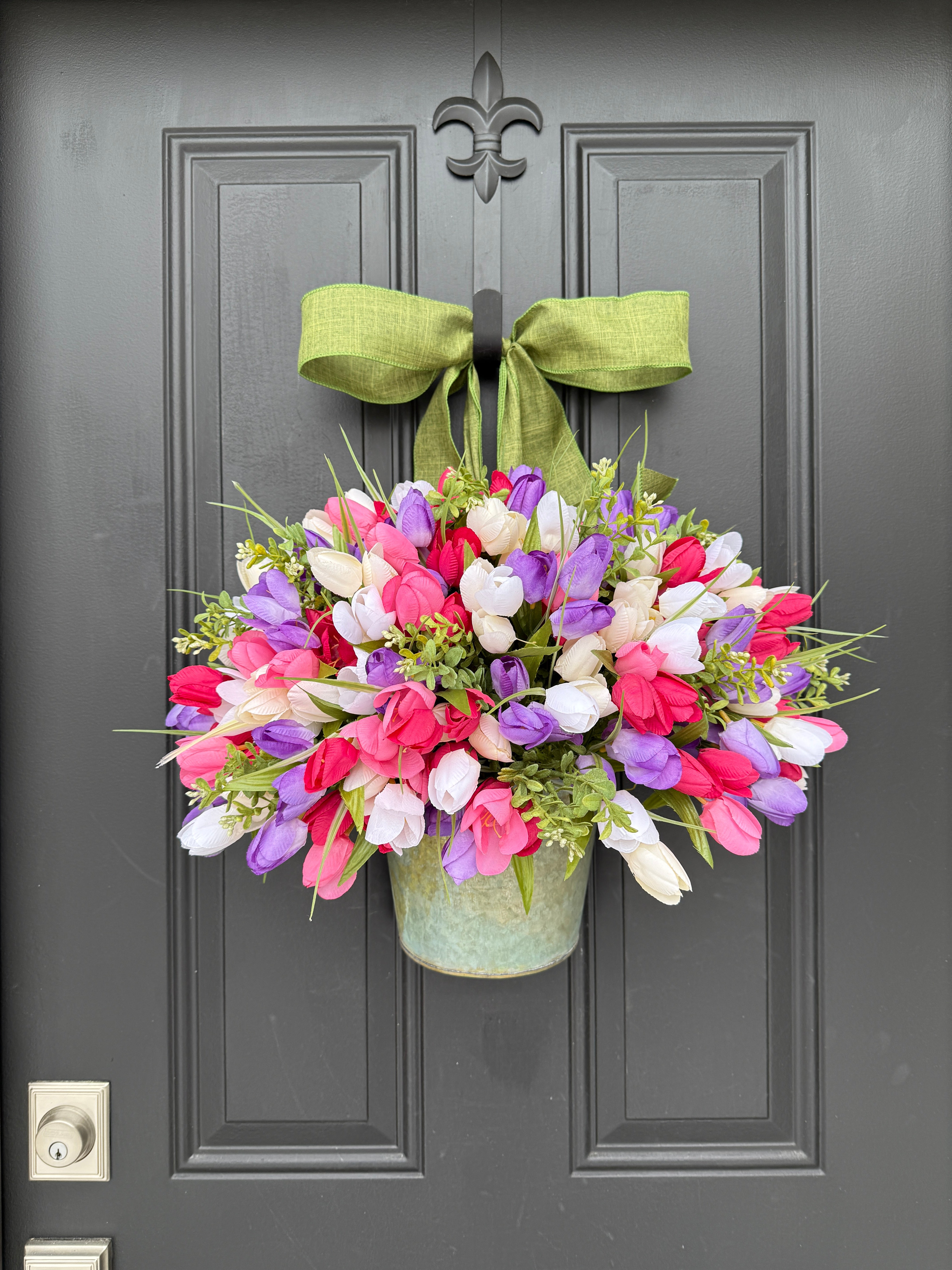 Spring Tulip Bouquet for Front Door - Tulips and Boxwood