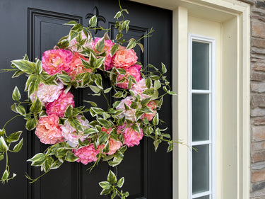 Summer Lush Pink Peony Wreath with Cascading Variegated Greenery - TwoInspireYou