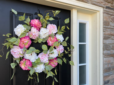 Pink and White Peony Wreath with Cascading Greenery