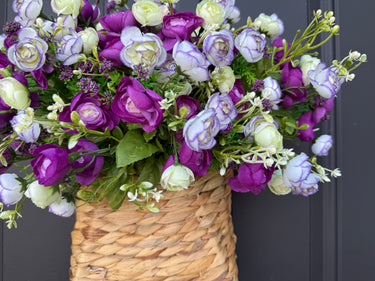 Purple & White Ranunculus Spring Basket – Handcrafted Door Basket - TwoInspireYou