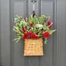 Red Geranium Door Basket with Blueberries | Spring Summer Water Hyacinth Basket Wreath - TwoInspireYou