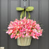 Peach and Pink Tulip Bucket Wreath - Spring Tulips for Front Door and Mother's Day - TwoInspireYou