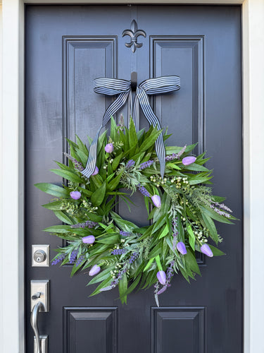 Lavender Tulip Wreath - Natural Touch Lavender Tulip Wreath for Front Door - TwoInspireYou