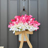Pink and White Tulip Bucket Wreath - Handcrafted Spring Floral Arrangement - TwoInspireYou