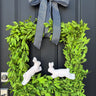 Square Green Boxwood Wreath with Pink Bunnies - Handcrafted Spring Decor - TwoInspireYou