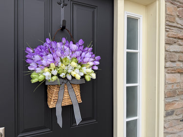Purple Tulip Basket - Handcrafted Spring Floral Arrangement - TwoInspireYou