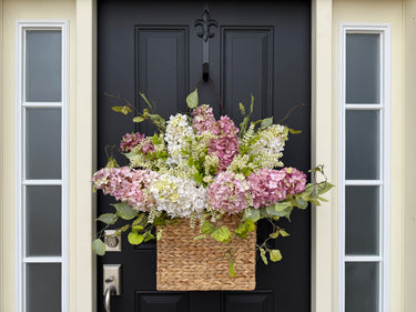 Pink and White Hydrangea Basket Wreath - Large Spring Floral Arrangement - TwoInspireYou