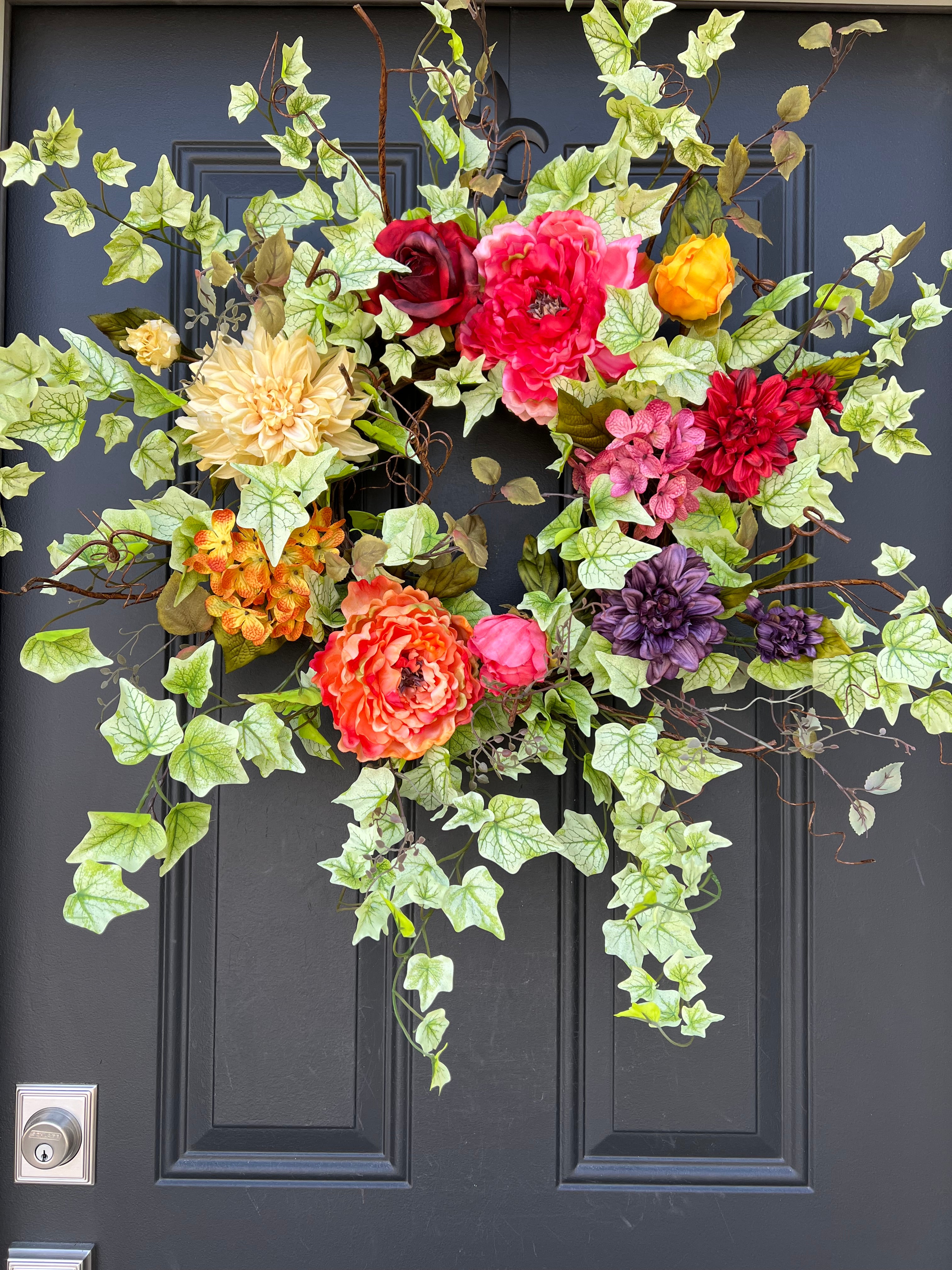 Bold Summer Door Wreath with Summer Blooms and Ivy Wreath