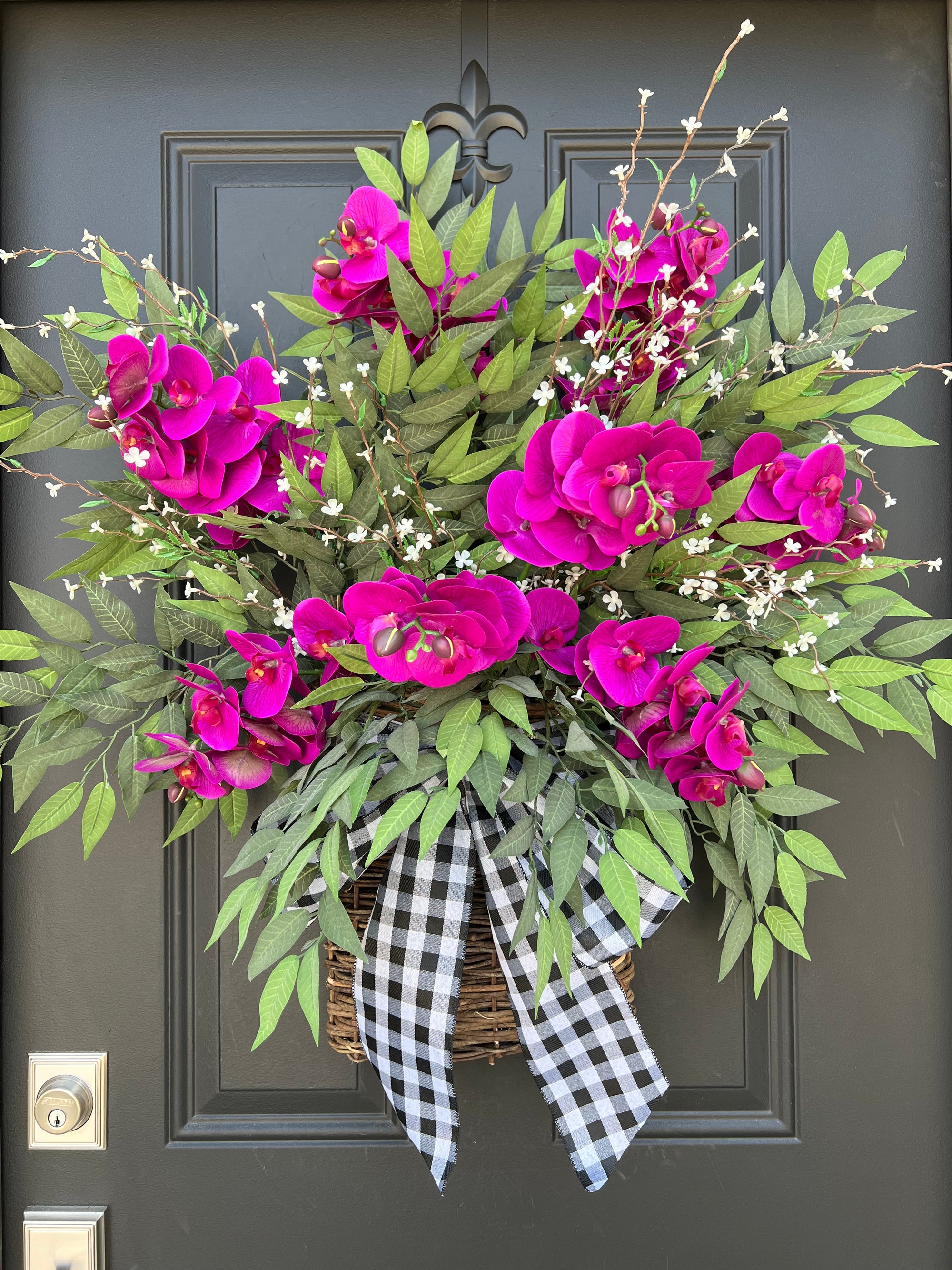 Purple Orchid Wreath, Tropical Orchid Basket Wreath