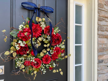 Summer Red Floral Wreath, Fourth of July Red Holiday Wreaths - TwoInspireYou