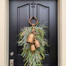 Christmas Swag for Front Door with Trio Gold Hanging Bells, Vintage Inspired Swag for Winter - TwoInspireYou