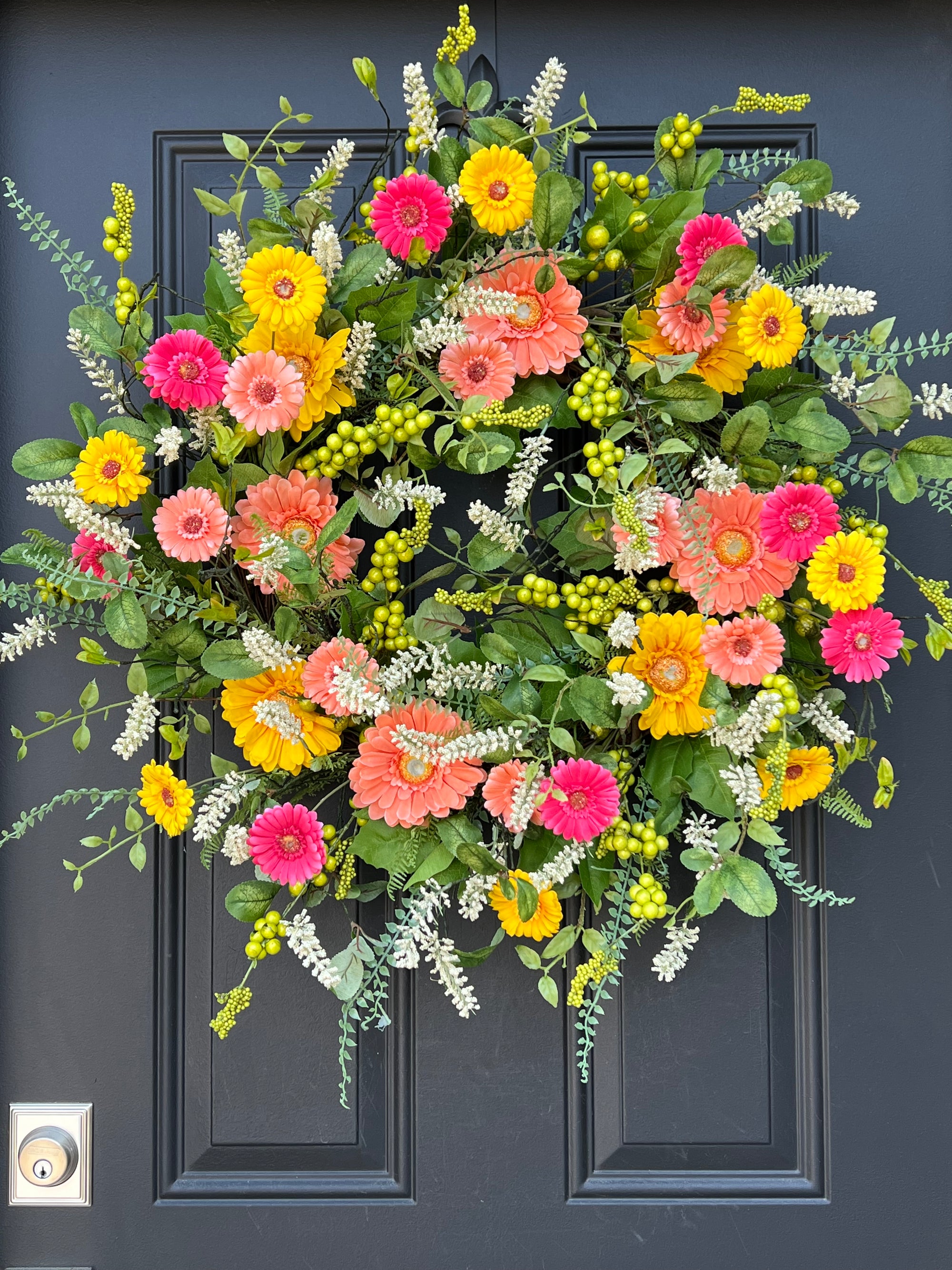 BEST OF SUMMER Gerbera Daisy Wreath for Summer, Front Door Wreaths for Summertime