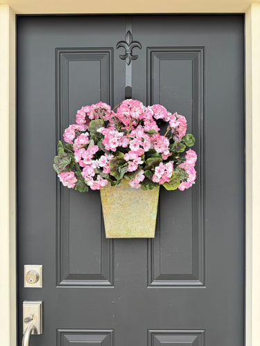 Pink Geranium Bucket for Summer Front Door