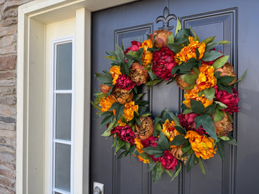 Burgundy and Golden Peony Fall Wreath