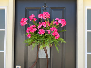 Front Door Pink Geranium Bucket Wreath - TwoInspireYou