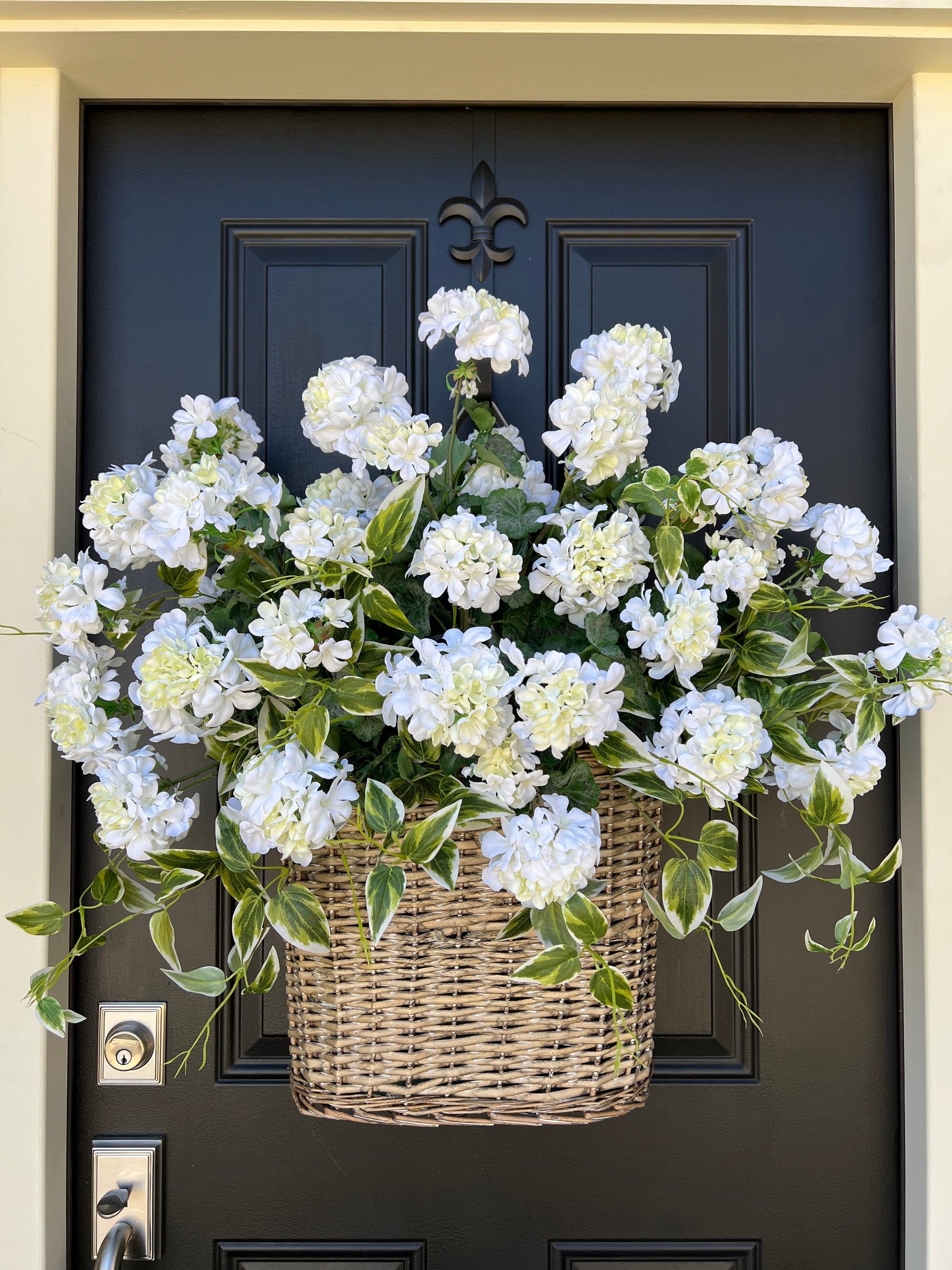 Large Summer White Geranium Basket
