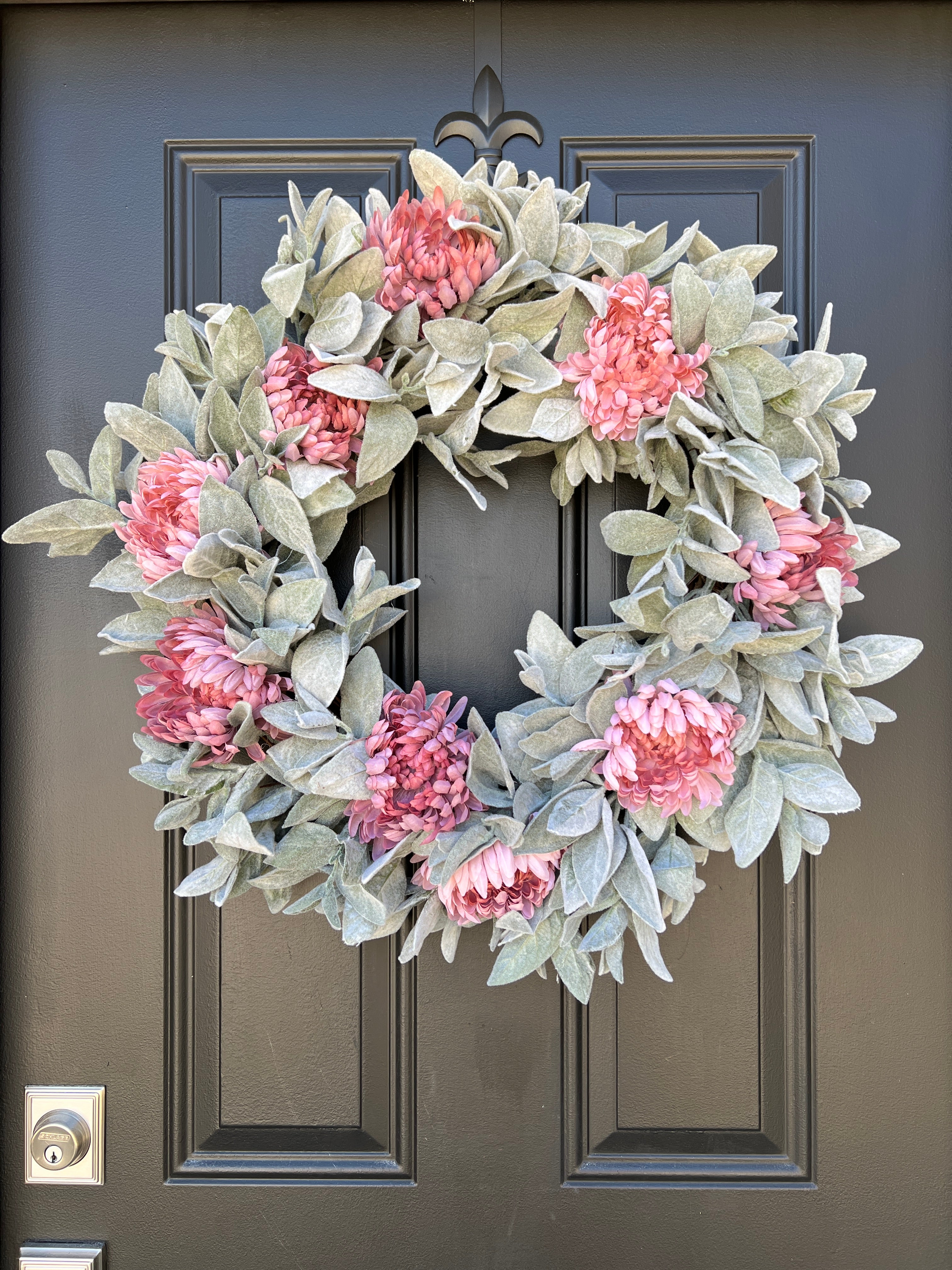 Pink Mum and Lamb's Ear Wreath