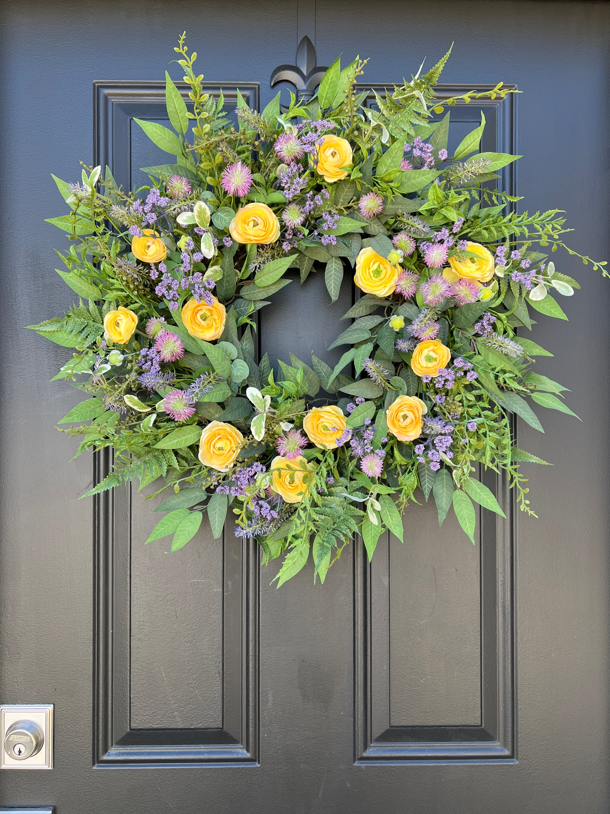Summer Wreath with Yellow and Purple Flowers
