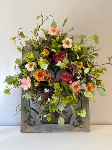 Multi Colored Spring Peony Wreath - Wreath with Bird's Nest - TwoInspireYou