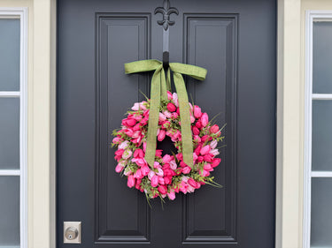 Pink Tulip Wreath with Boxwood