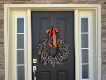 Flocked Greenery Wreath for Fall with Ribbon