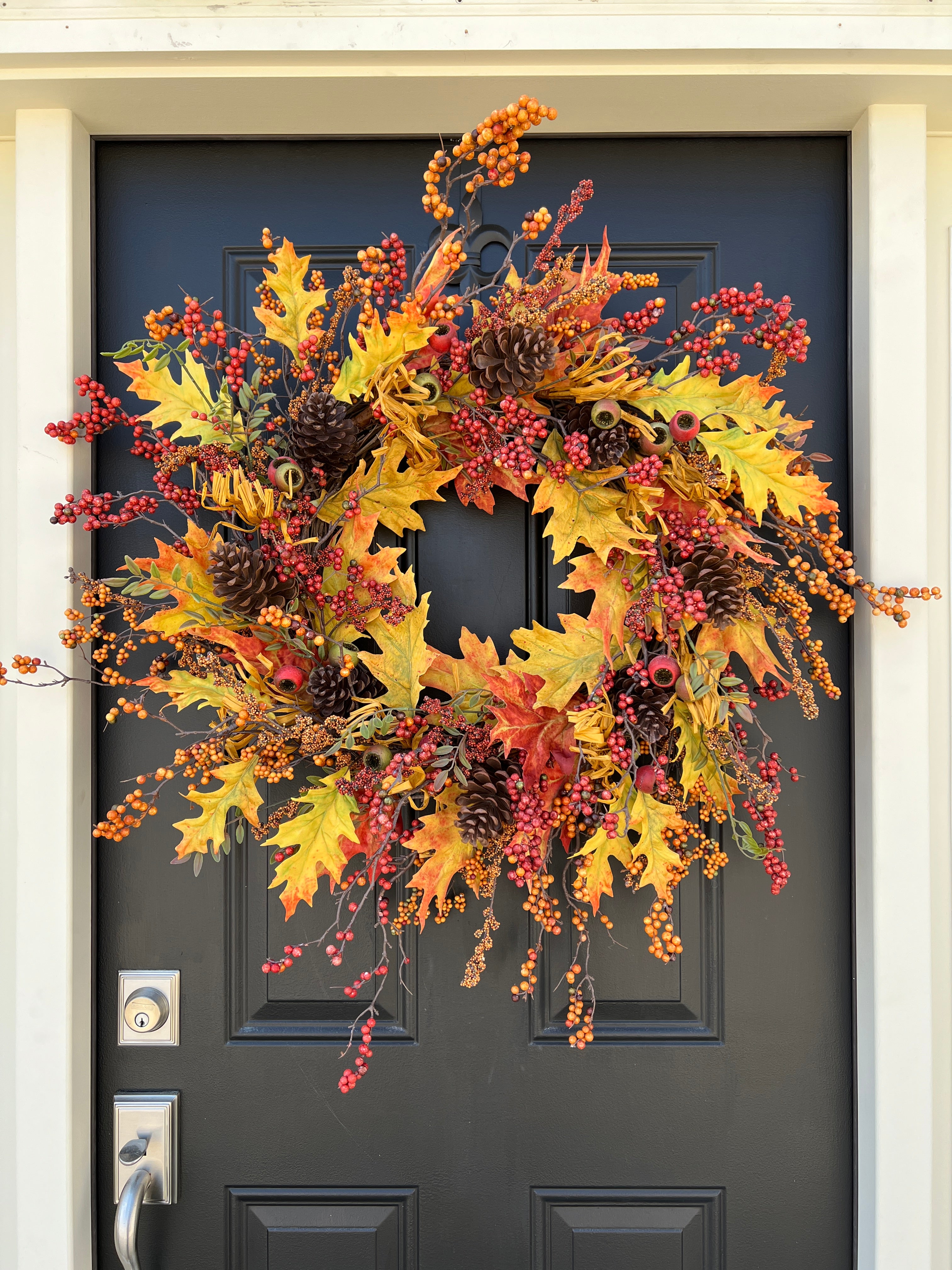 Oak Leaves Fall Front Door Wreath with Pinecones