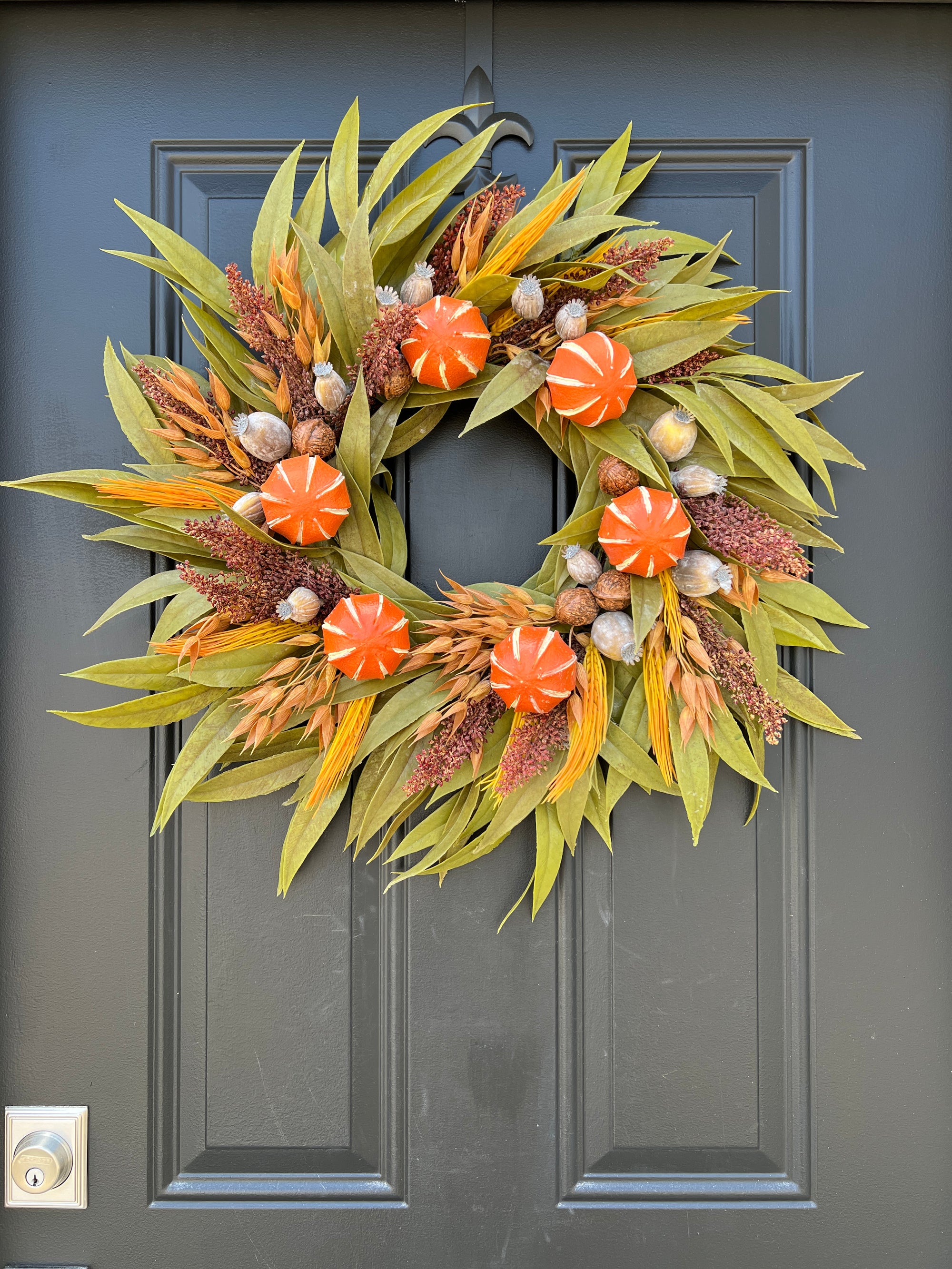 Fall Oranges, Gourds and Bay Leaf Wreath