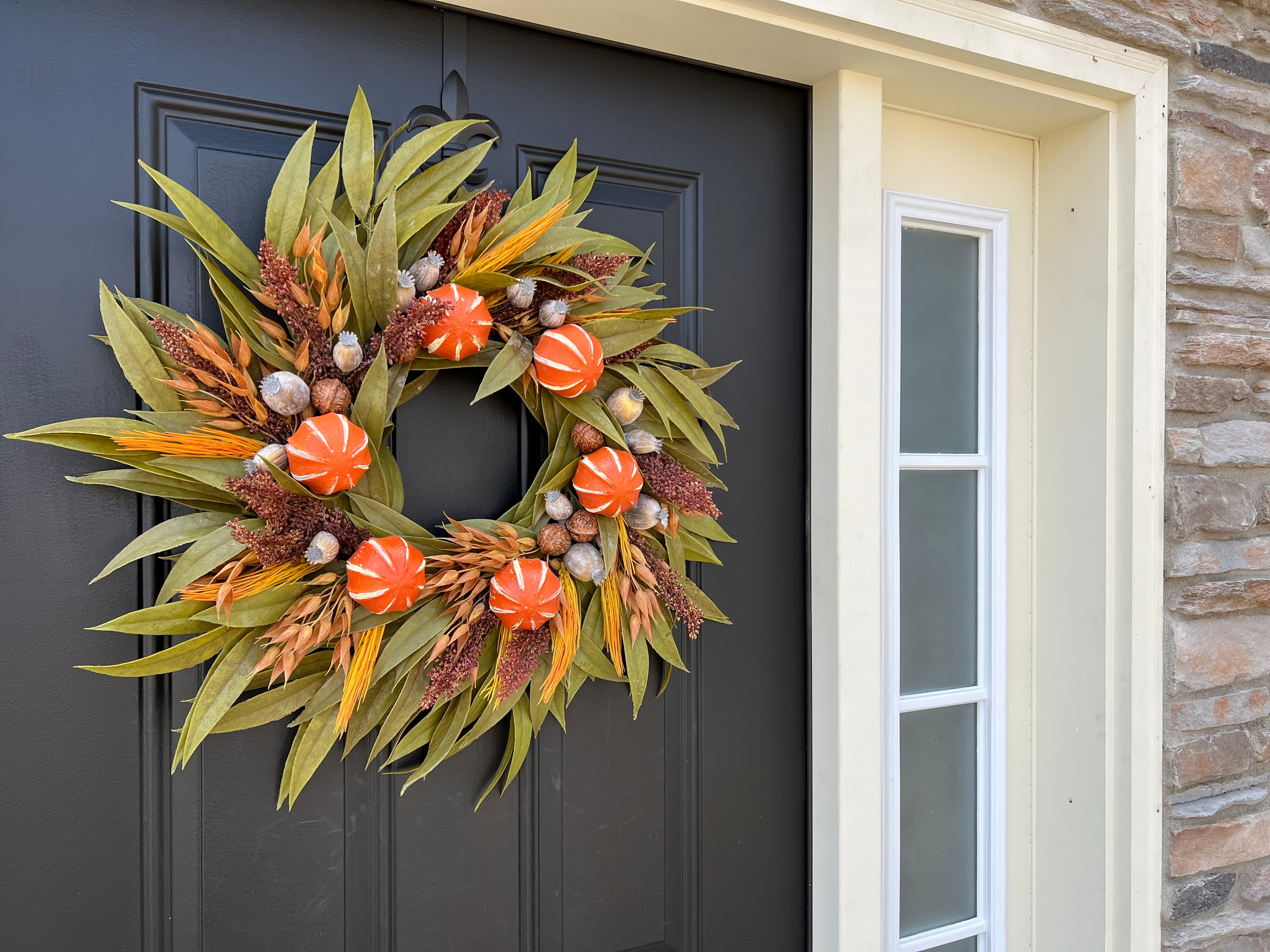 Fall Oranges, Gourds and Bay Leaf Wreath