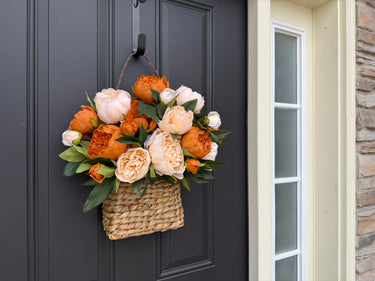 Coffee and Cream Peony Door Basket – Warm Spring Floral Decor - TwoInspireYou
