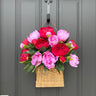 Pink and Red Peony Door Basket with Greenery – Spring Front Door Decor - TwoInspireYou