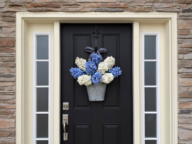 Blue and White Hydrangea Door Basket with Ribbon Accent - TwoInspireYou