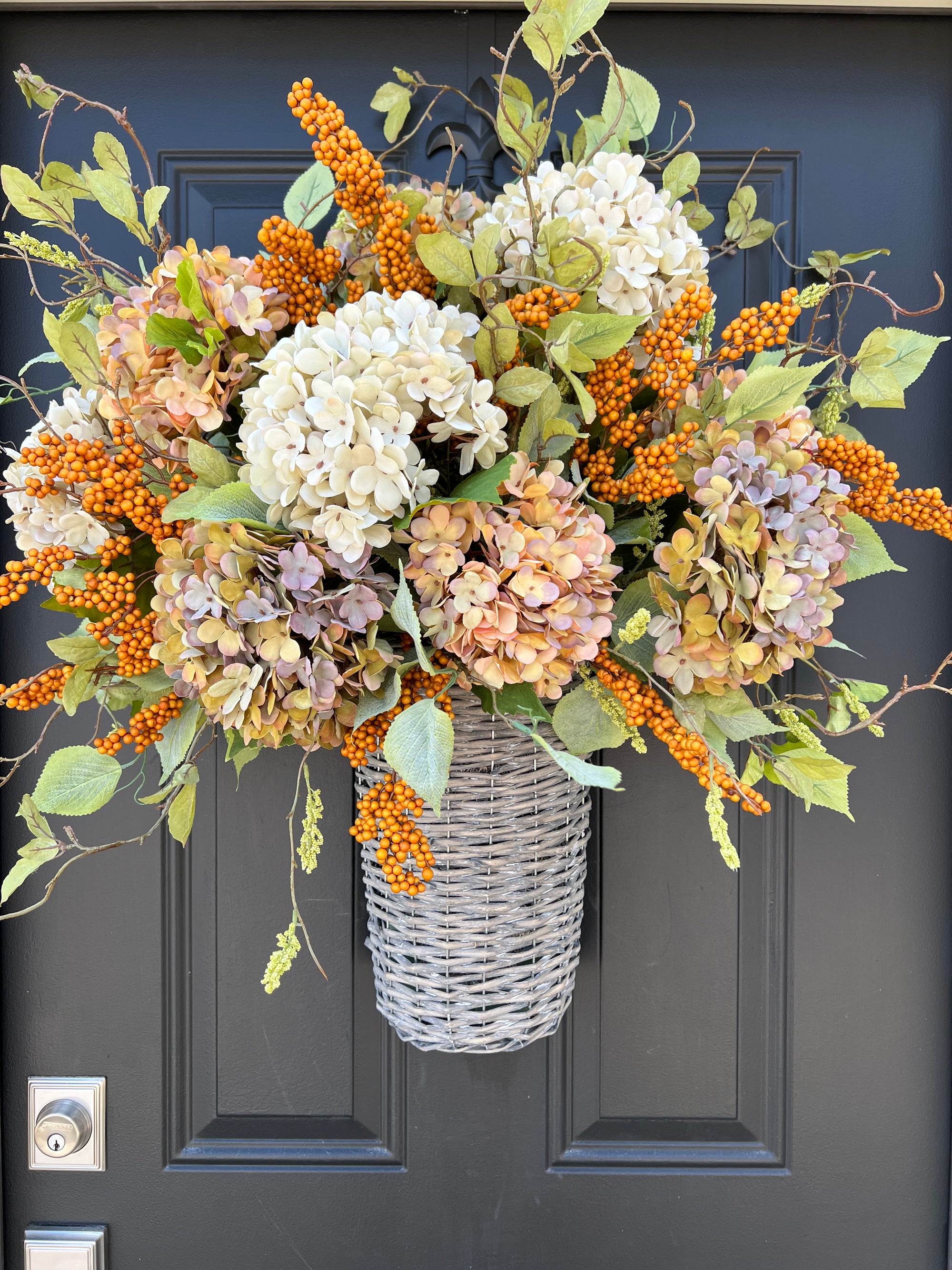 Front Door Fall Orange Hydrangea Basket