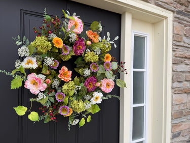 Colorful Spring Wreath with Peonies, Hydrangeas & Berries - TwoInspireYou