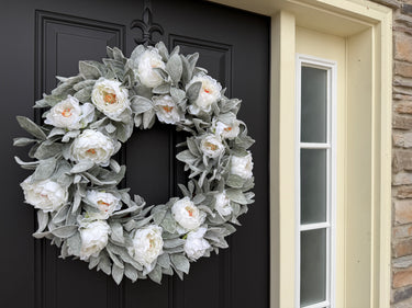White Peony & Lamb's Ear Wreath - TwoInspireYou