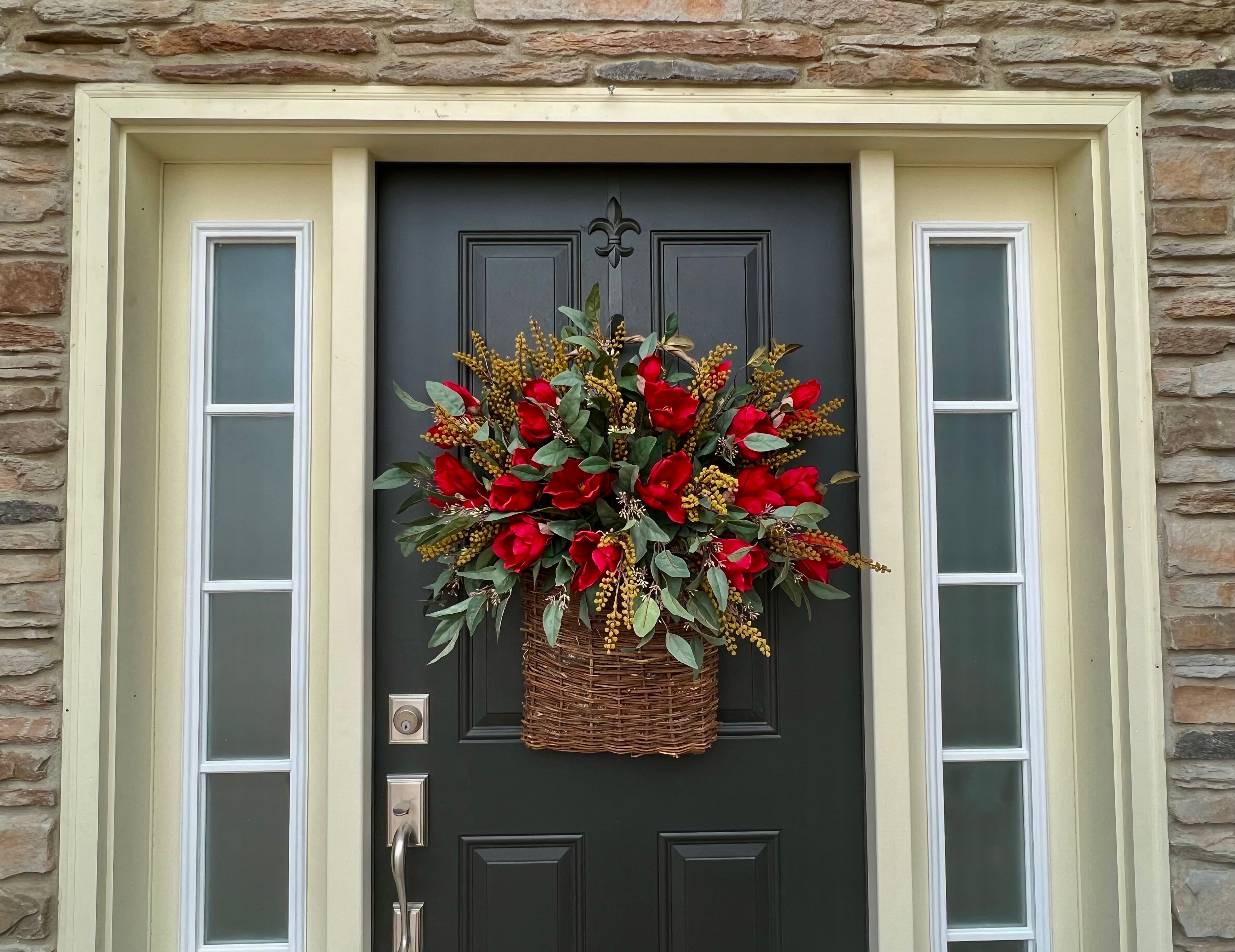 Scarlet Magnolia Autumn Basket Wreath