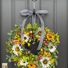 Sunflower Summer Wreath and Crabapple and Black Stripe Ribbon - TwoInspireYou