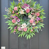 Spring Wildflower Wreath for Door, Summer Front Door Hanger with Pink and Purple Flowers - TwoInspireYou