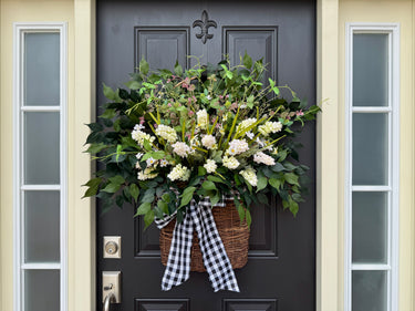 Cream Hyacinth and Wildflower Cottage Door Basket - TwoInspireYou